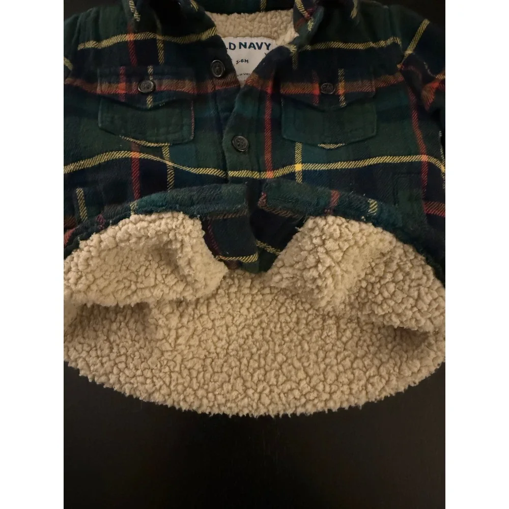 Old Navy Baby Flannel Sherpa-Lined Shirt Jacket 3-6 mths Green Plaid‎ Shacket